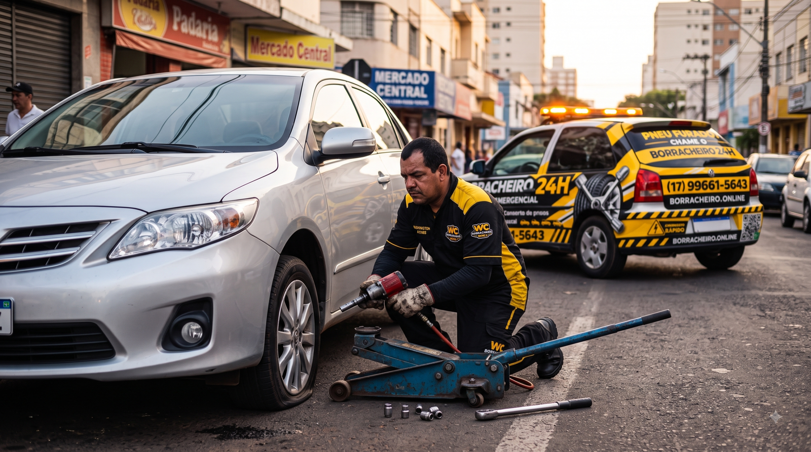 Atendimento de borracharia móvel para carros de passeio em São José do Rio Preto